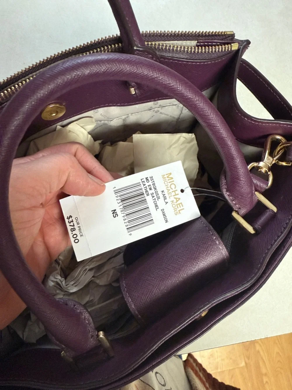 Michael Kors Plum Saffiano Leather Satchel with Gold Accents - Picture 5 of 15